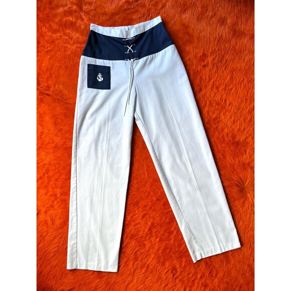 Vintage 70s High Waist Sailor Pants | Nautical Wide Leg Trousers | sz 26 - Picture 2 of 9